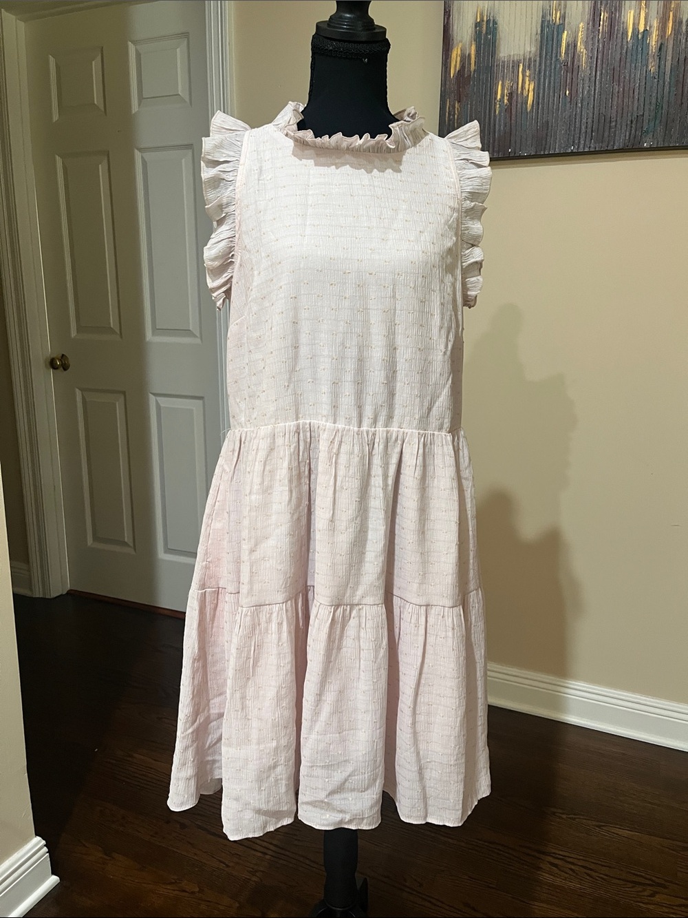 moodie Pale Pink Ruffle Sleeve Tiered Dress